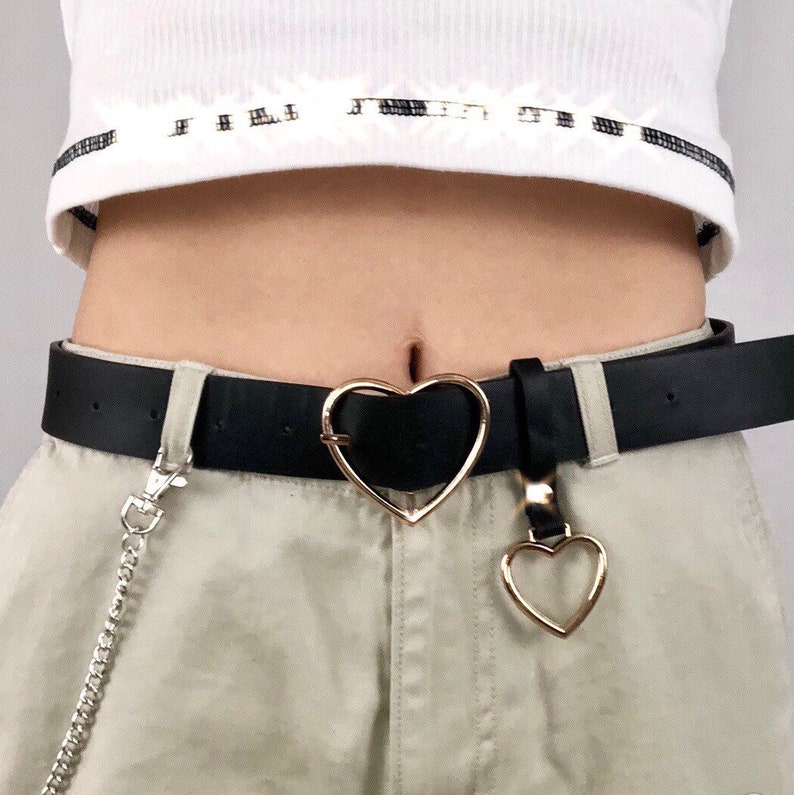 Double Heart Buckle Belt Y2k Belt Y2k Accessories Emo Etsy