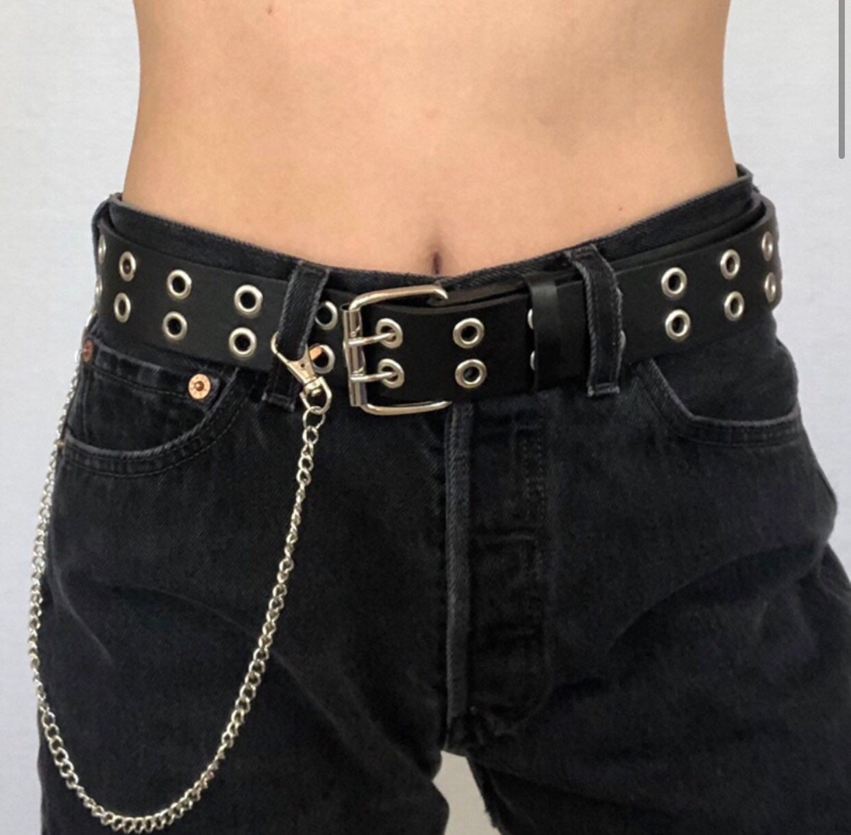 Black leather grommet belt | Etsy