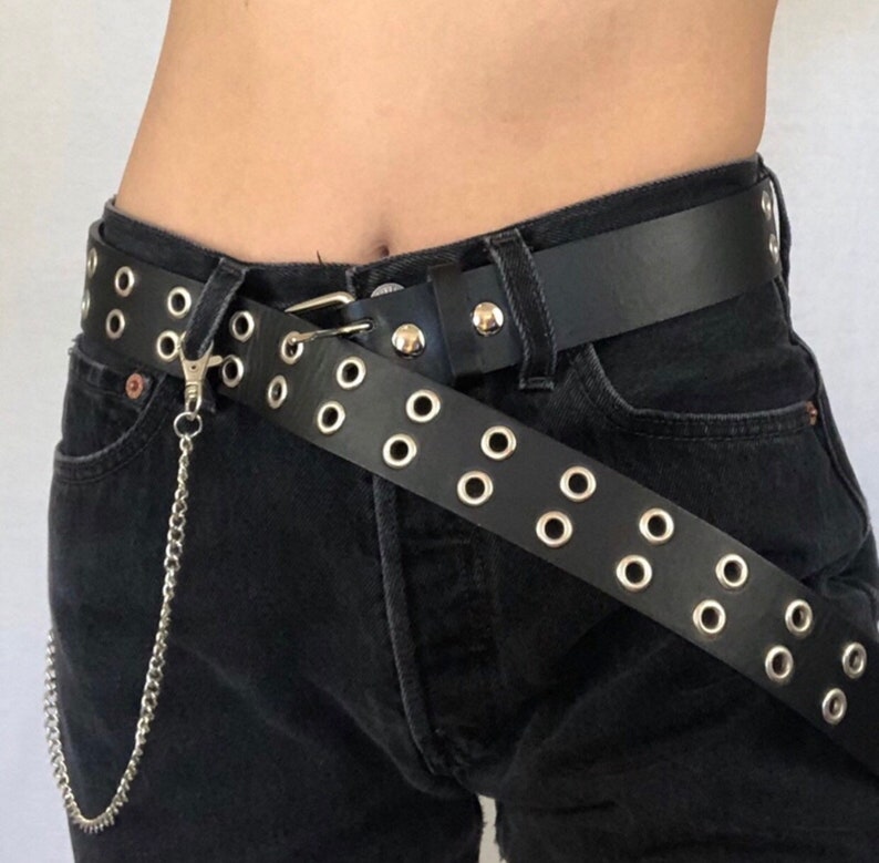 Emo Black Leather Grommet Belt Etsy