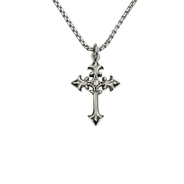 silver grunge rhinestone cross pendant necklace | y2k grunge necklace | emo punk necklace | hypoallergenic | non-tarnish & stainless steel