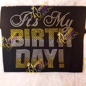 Rhinestone Birthday Shirt: Black Cotton Birthday Girl Tee