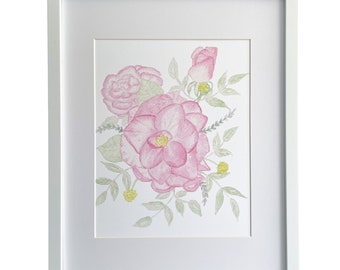 Watercolor Pink Roses Wall Art