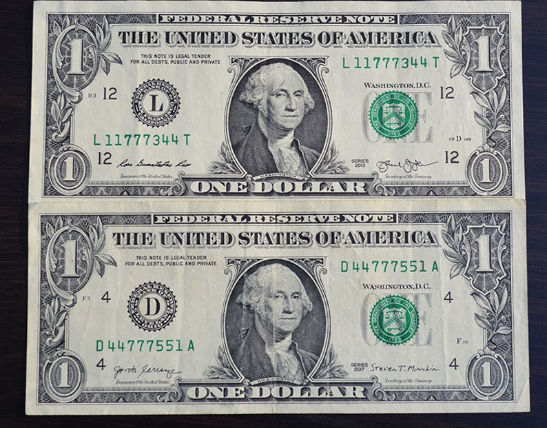 1 Dollar Bill Rare One Dollar Fancy Serial Number Banknote Etsy