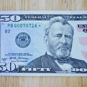$50 Dollar Bill *STAR NOTE* Rare Low Print Low Run Size