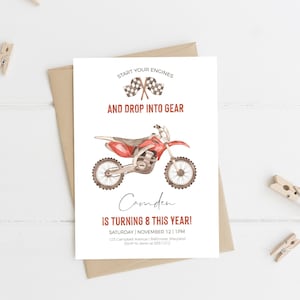 Red Motor Bike Birthday Party Invitation | Editable Boy Dirt Bike Birthday Party template | Instant Download Templett