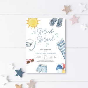 Boy Pool Birthday Party Invitation Template | Swimming Party Birthday Invite |  Instant Download | Printable Pool Party Invite | N143