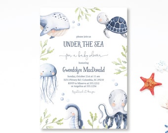 Nautical Baby Shower Invite | Under the Sea Baby Shower Invitation | Boy Baby Shower Invite |  Templett | Instant Download | N142