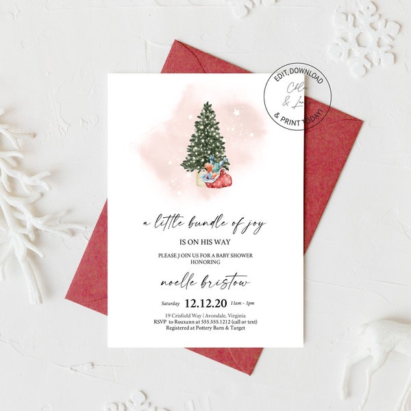 Girl Baby Shower Invitation | Winter Baby Shower Invite| Instant Download | Templett | Bundle of Joy Invite | N88