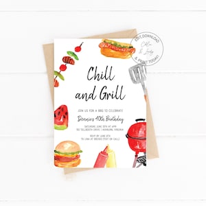 Burgers and Beer BBQ Invitation | Grill and Chill Birthday Party Invitation | Beer BBQ Invite | N135