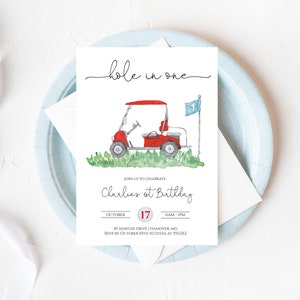 Hole in One First Birthday Party Invite | Golf First Birthday Party Invite | Golfing Birthday Invitation | Instant Download