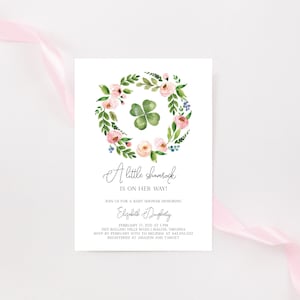 Shamrock Baby Shower Invite | Pink St Patricks Day Baby Shower  Template | Instant Download | Printable Girl Baby Shower Invite | N208