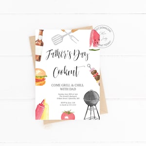 Printable Father&#39;s Day BBQ Invitation | Instant Download Editable Printable Fathers Day Cookout | Barbecue Invitation Template N133f