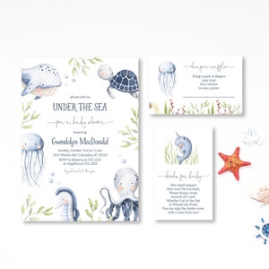 Nautical Baby Shower Invitation Bundle | Under the Sea Baby Shower Invite | Boy Baby Shower Invite |  Templett | Instant Download | N142g