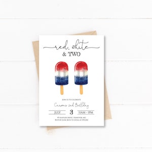 Fourth of July Birthday Invitation | Red White and Two Invite | July 4th Popsicle Birthday Party Invite | Templett | Instant Download