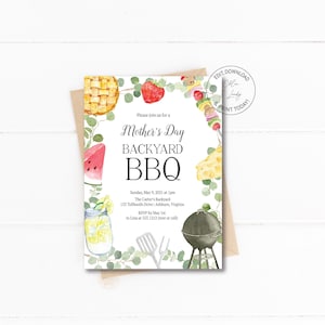 Mother&#39;s Day BBQ Invitation | Editable Backyard Cookout Invitation | Mother&#39;s Day Cookout Invite | N144