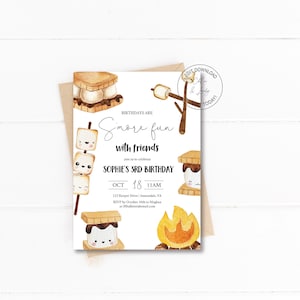 S&#39;mores Birthday Party Invitation | Backyard Bonfire Invitation | Fall Birthday Party Invitation | Instant Download | N162