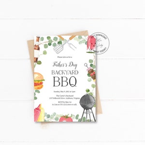 Printable Father&#39;s Day BBQ Invitation | Instant Download Editable Fathers Day Cookout | Printable Barbecue Invitation Template