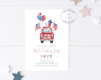 Fourth of July Party Invitation | Red White and Blue Invitation | July 4th Red Birthday Party Invite | Templett | Instant Download | N152