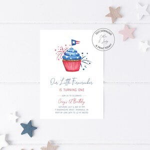 Our Little Firecracker Fourth of July Birthday Invitation | July 4th Red White Birthday Party Invite | Templett | Instant Download | N154