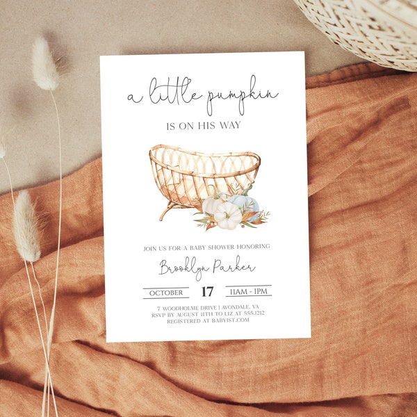 Boy Pumpkin Baby Shower Invitation | Fall Baby Shower Shower Editable Template Instant Download | Boho Pumpkin Baby Shower | N182