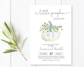 Boy Pumpkin Baby Shower Invitation | Fall Baby Shower Shower Editable Template Instant Download | N79