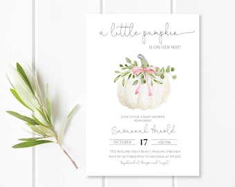 Girl Pumpkin Baby Shower Invitation | Fall Baby Shower Shower Editable Template Instant Download | N79