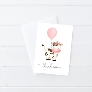 Pink Cow Thank You Card | Thank Moo Birthday Party Thank you Card  | Templett | Instant Download | N186