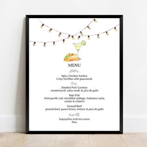 Tacos and Margaritas Rehearsal Dinner Menu Sign| Fiesta Menu Sign | Tacos Engagement Party Menu | Instant Download Sign | N140