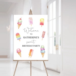Popsicle Welcome Sign | Sweet Treats Birthday Party Welcome Sign | Editable Ice Cream Party Sign | Templett | Instant Download | N147