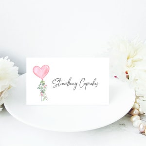Pink Sweetheart Tented Food Cards | Valentine&#39;s Day Name Cards | Printable Baby Shower Place cards | Instant Download, N123