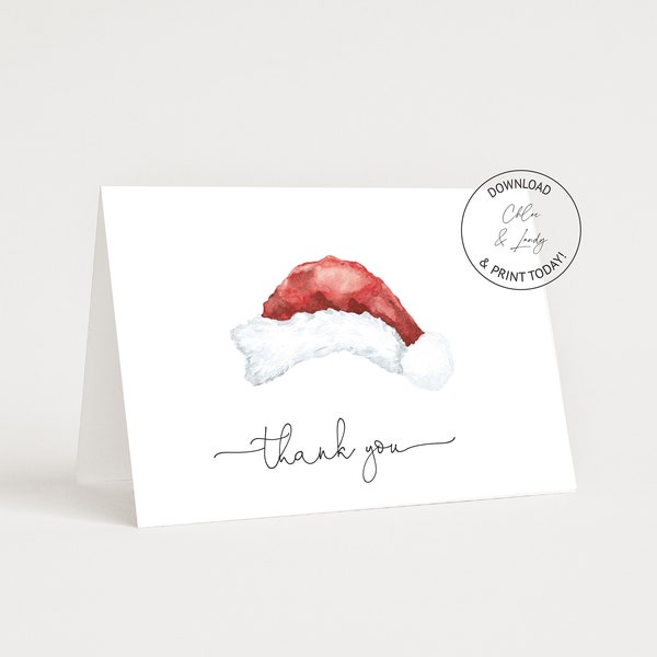 Santa Hat Thank You Card | Christmas Thank You Notes | Printable Holiday Thank You Card | Instant Download, N94