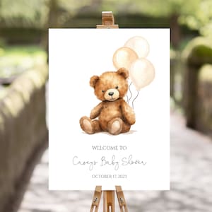 Cartello di benvenuto per baby shower con orsetto / Cartello per baby shower con orsetto / Cartello stampabile per baby shower per bambini / Templett / Download immediato / N65
