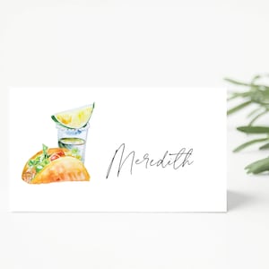 Tarjetas de comida con tiendas de campaña de tacos y tequila / Tarjetas de lugar de tacos / Signo de descarga instantánea / Tarjetas Fiesta Place imprimibles N140
