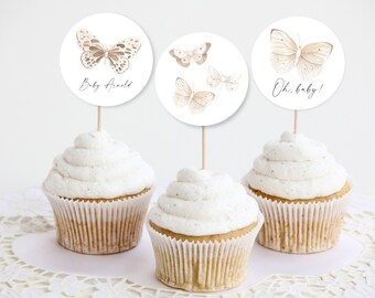 Gender Neutral Butterfly Cupcake Toppers | Editable Butterfly Toppers | Templett | Instant Download | N76