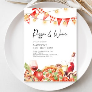 Pizza and Wine Birthday Party Invitation | Engagement Party Invitation | Pizza Rehearsal Dinner Invite