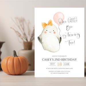 Ghost Birthday Party Invitation | Girl Second Birthday Party Invite | Fall Birthday Party Invite | Our Little Boo | Instant Download | N37