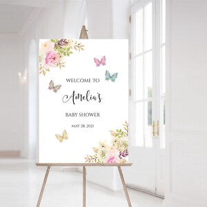 Butterfly Baby Shower Welcome Sign | Butterflies Party Sign | printable baby shower sign | Editable Sign | Templett | N19