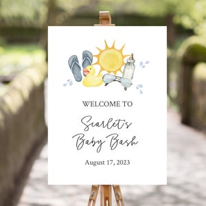Blue Baby Shower by the Pool Welcome Sign Template | Instant Download |Editable Pool Party Baby Shower Sign | N143