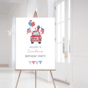 Fourth of July First Birthday Party Welcome Sign | July 4th Red White Birthday Party Sign | Templett | Instant Download | N152b