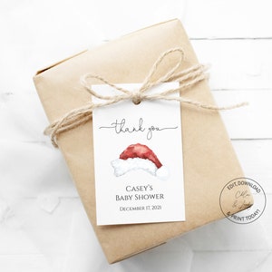 Winter Baby Shower Favor Tag | Winter Baby Shower Tag | Instant Download | Templett | Santa Baby Favor Tag | N94
