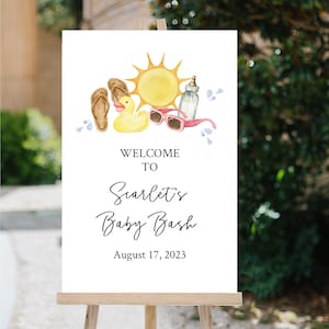 Gender Neutral Baby Shower by the Pool Welcome Sign Template | Instant Download |Editable Pool Party Baby Shower Sign | N143