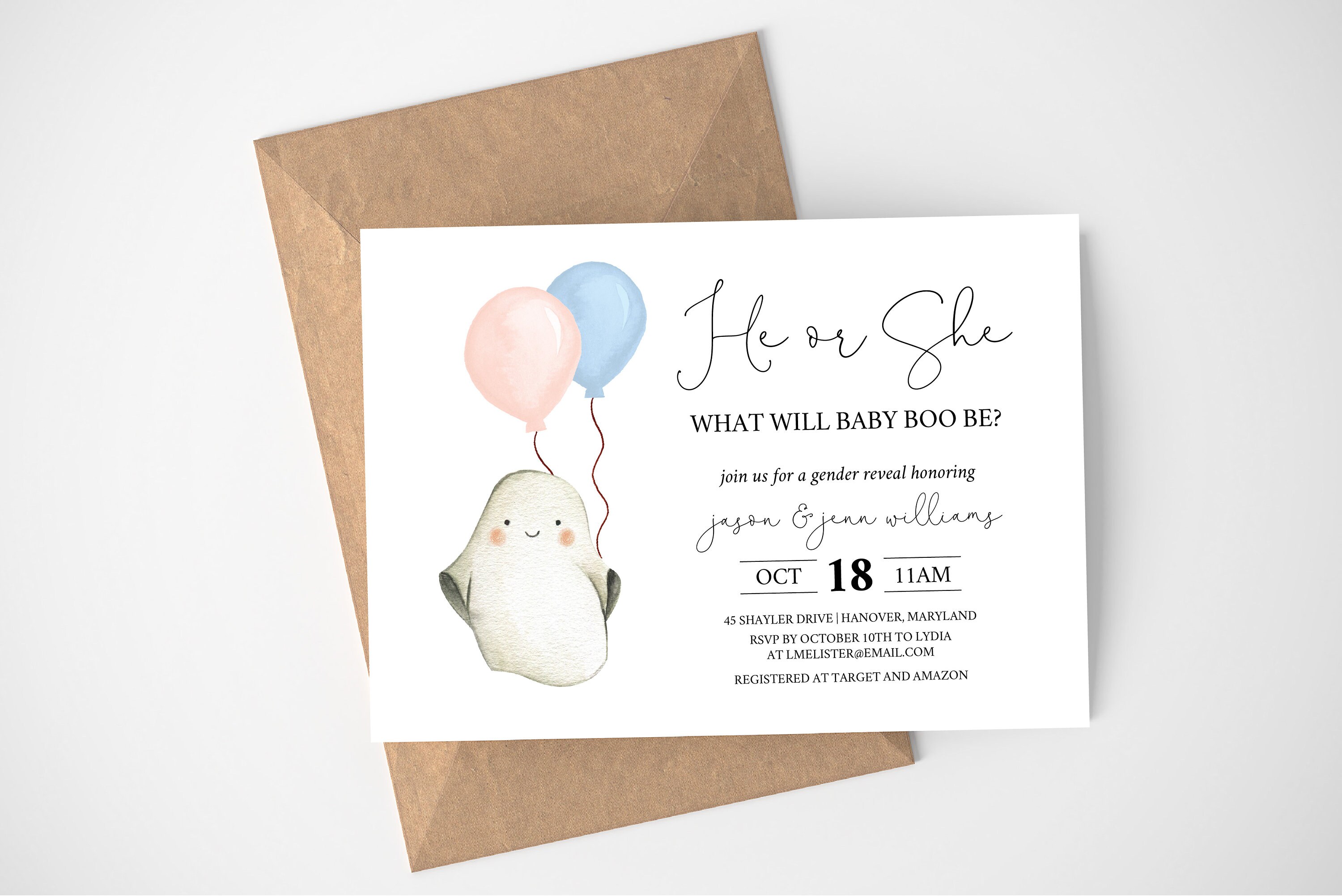 Fall Gender Reveal Invitation Ghost Gender Reveal Editable Template Instant Download N176