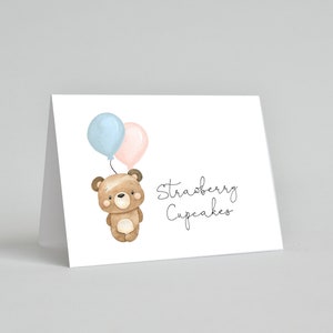 Gender Reveal-teddybeer-voedselkaarten | Naamkaartjes babybeer | Afdrukbare babyshower-plaatskaarten | Directe download, N112
