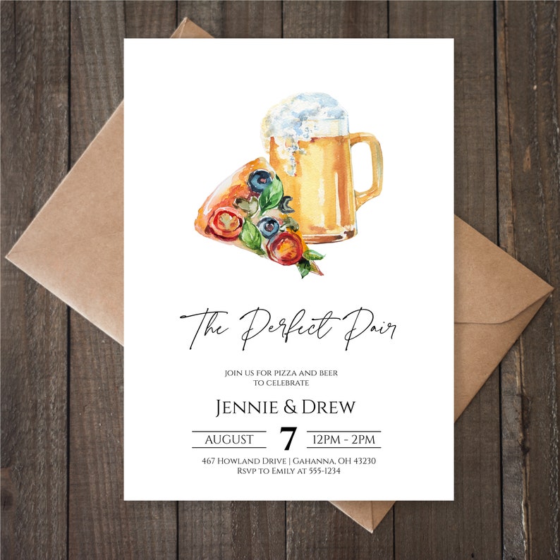 Pizza and Beer Invitation Engagement Party Invitation Pizza Rehearsal Dinner Invite N177 image 1
