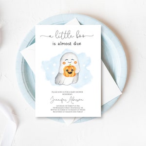 A Little Boo is almost Due Shower Invitation | Boy Baby Shower Invite | Halloween Baby Shower Invite | Templett | Instant Download | N168