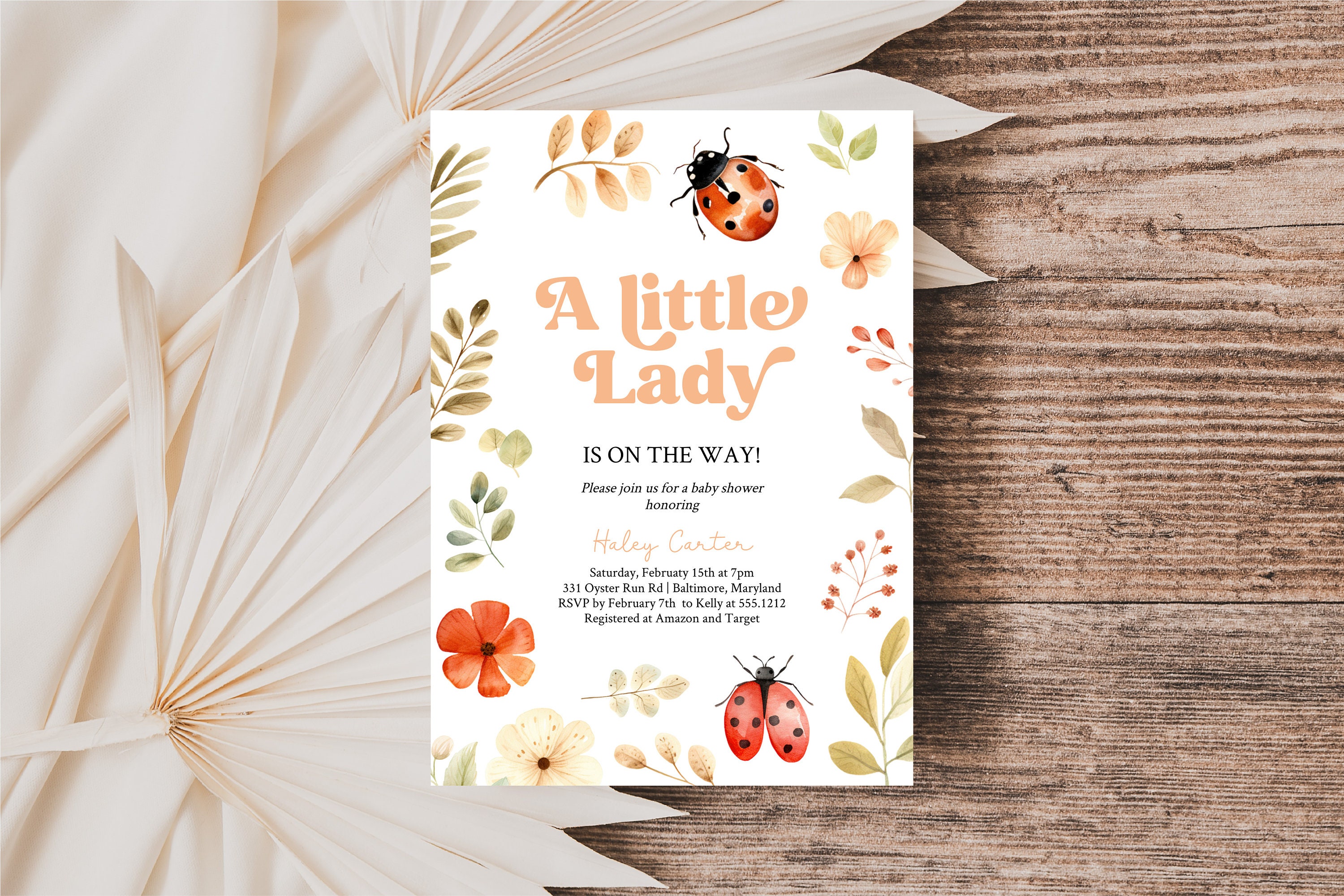 Ladybug Baby Shower Invitation - Etsy, image size:3000x2000