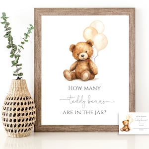 Teddy Bear Baby Shower Game | How many teddy bears in the jar game Sign | Guess how many in the jar game | Templett | Instant Download | N65
