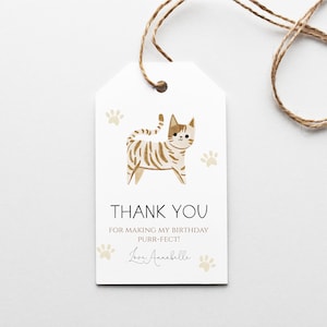 Cat Birthday Party Favor Tag | Kitten Girl Birthday Party Thank You Tag | Boho Cat Birthday Tag | Instant Download | N190