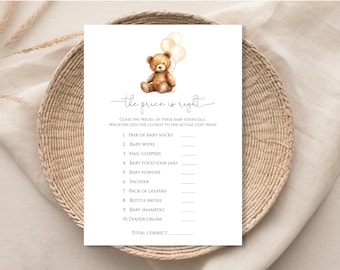 Teddy Bear Baby Shower Price is Right Game Template | Teddy Baby Shower Game | Instant Download | Printable | N65