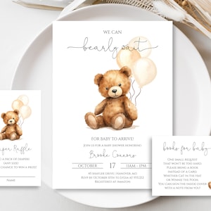 Teddy Bear Baby Shower Invitation Bundle | Boy Baby Shower Invite | Minimalist We can Bearly Wait Invite | Templett | Instant Download | N65
